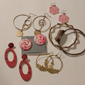Jewelry bundle lot pink gold earrings and bracelets vintage y2k 90s 1990s metal